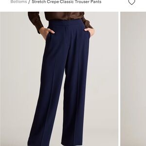 BNWT Quince Navy Stretch Crepe Trousers - Drapey, Wrinkle-Resistant